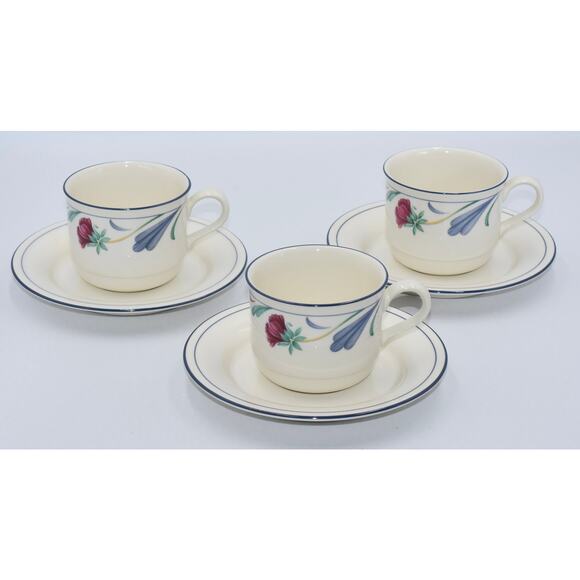 Y2K Coffee or Tea Flat Cup & Saucer 6pc Set Poppies On Blue by LENOX - Picture 2 of 6